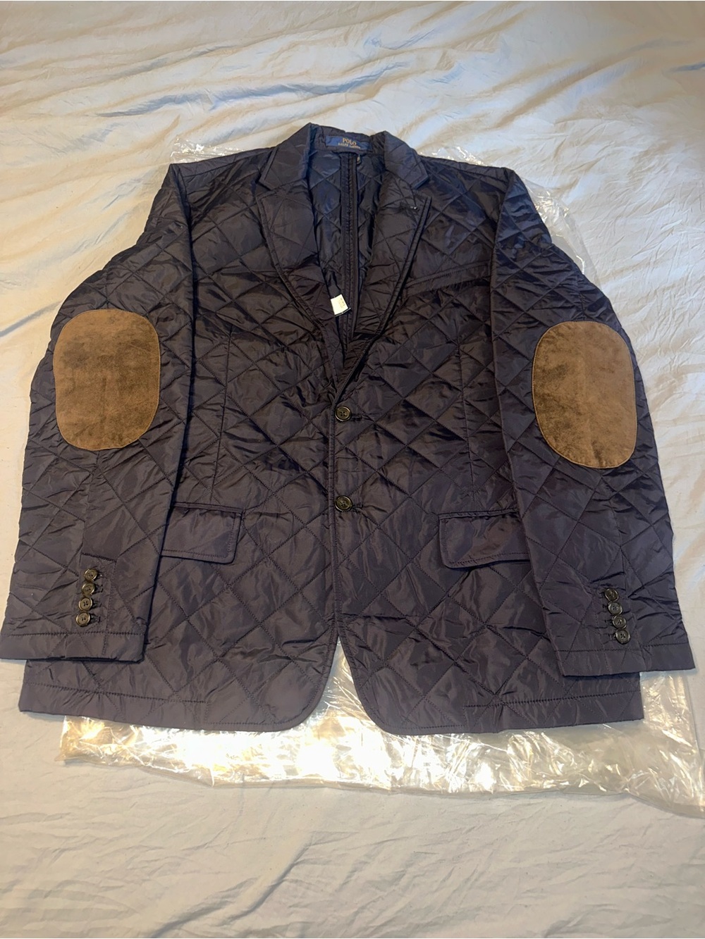 Ralph Lauren Navy Quilted Blazer with Brown Elbow Patches